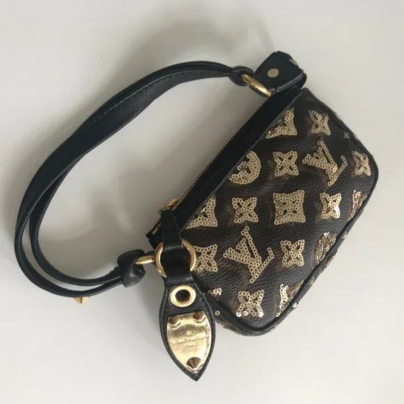 EXTREMELY RARE Louis Vuitton Gold sequins logo monogram mini pochette purse - Picture 7 of 9